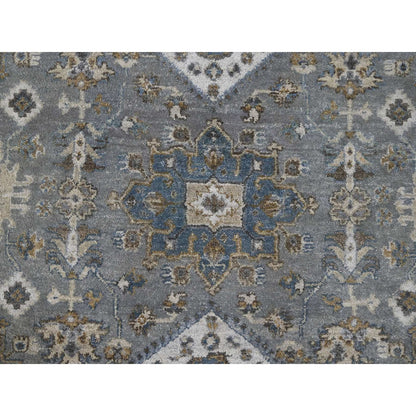 8'2"X16'3" Gray And Ivory Hand Knotted Karjihooz Design Wool Rug