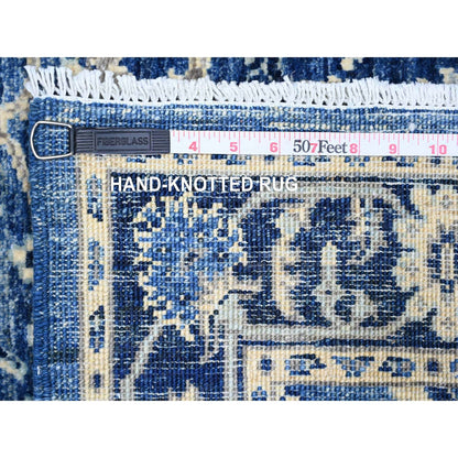 2'10"X4'8" Boeing Blue Hand Knotted Wool Mahal Design Xl Runner Rug