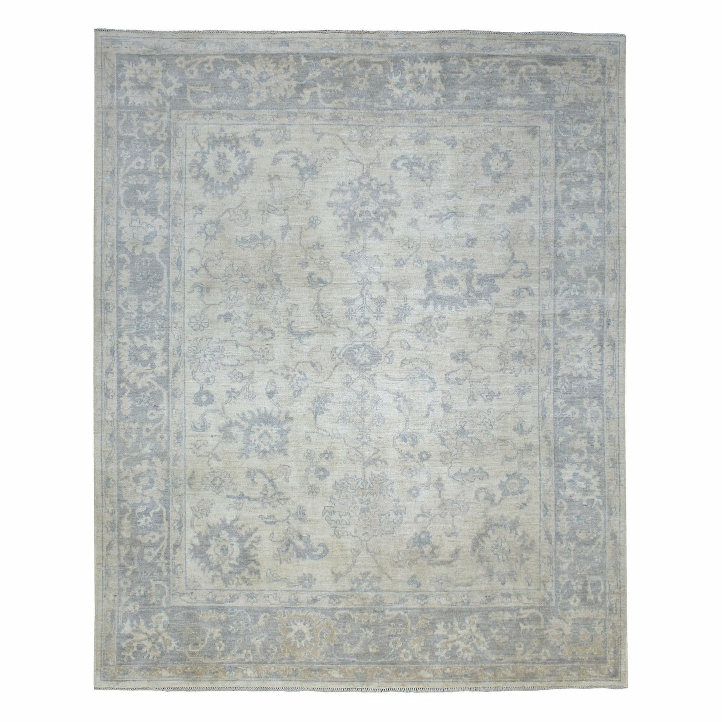 Rug 8'1"x9'8"Gray Afghan Angora Oushak Hand Knotted Natural Wool Oriental