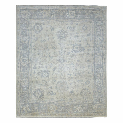 Rug 8'1"x9'8"Gray Afghan Angora Oushak Hand Knotted Natural Wool Oriental