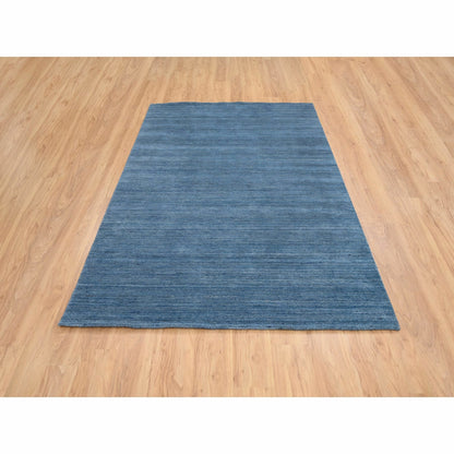 6'X9' Denim Blue Pure Wool Hand Loomed Modern Design Oriental Rug