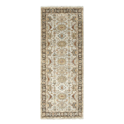4'2"X9'10" Gray Karjihooz Design Pure Wool Hand Knotted Wide Runner Rug