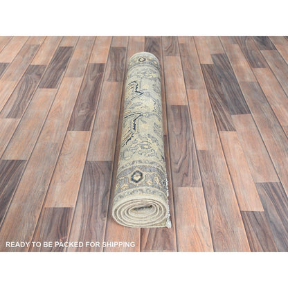 2'10"X4'10" Beige Afghan Peshawar Heris Wool Hand Knotted Oriental Rug