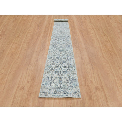 2'6"X18'2" Ivory Tebraz Vase Design Silk/Wool Hand Knotted Xl Runner Rug
