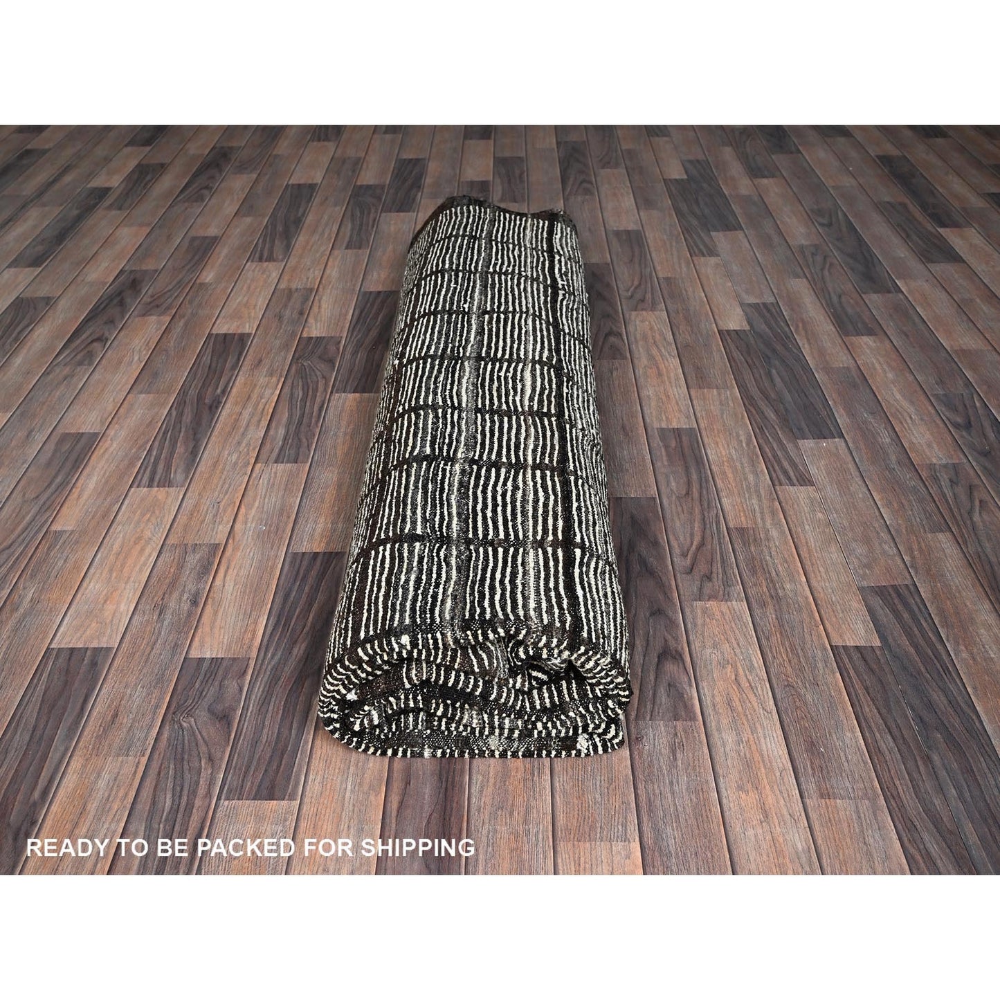 9'7"X11'8" White Moroccan Weave With Grid Design All Wool Hand Knotted Rug