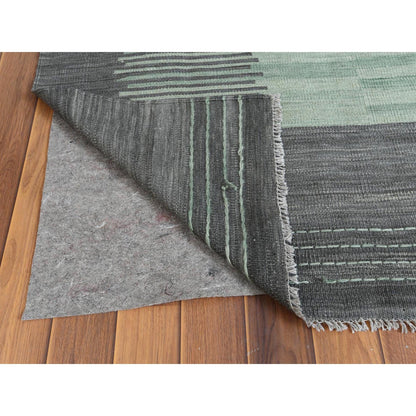8'2"X10'1" Hand Woven Light Green Flat Weave Afghan Kilim Reversible Rug