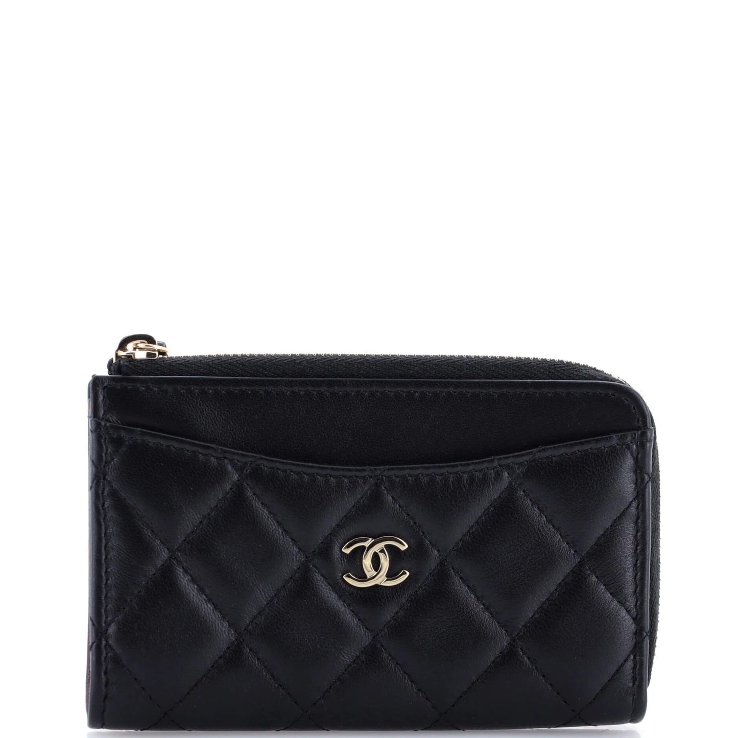 Chanel Zip Around Card Holder Quilted Lambskin