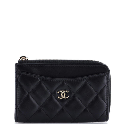 Chanel Zip Around Card Holder Quilted Lambskin