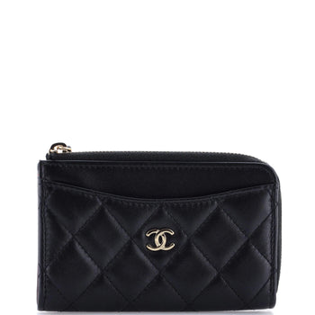 Chanel Zip Around Card Holder Quilted Lambskin