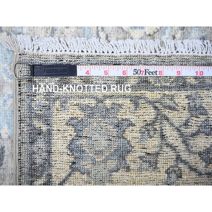 4'X12' Upward Gray Wool Sickle Leaf Design Wide Runner Hand Knotted Rug