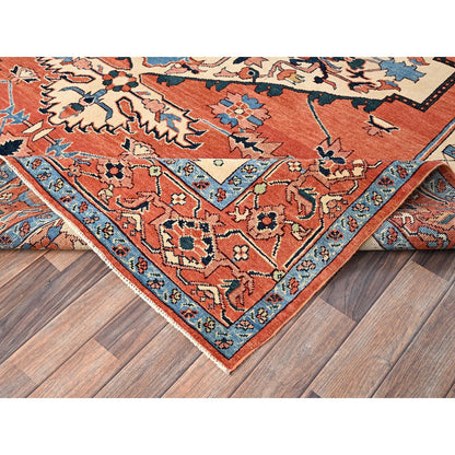 Rug 8'3"x9'10" Orange Peshawar with Serapi Heriz Design Wool Hand Knotted