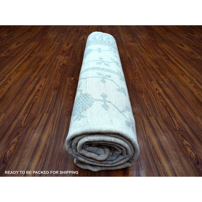 9'X11' Ivory Milk Wash Peshawar, Hand Knotted Pure Wool Natural Dyes, Rug