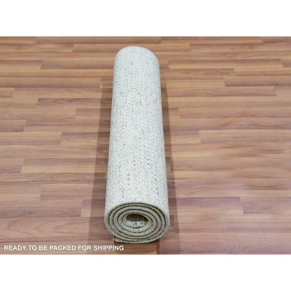 2'6"x6'1" Pale Smoke Gray Undyed Shiny Wool Hand Knotted Grass Runner Rug