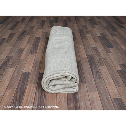 8'X9'9" Bone White Washed Out Peshawar Hand Knotted Pure Wool Oriental Rug