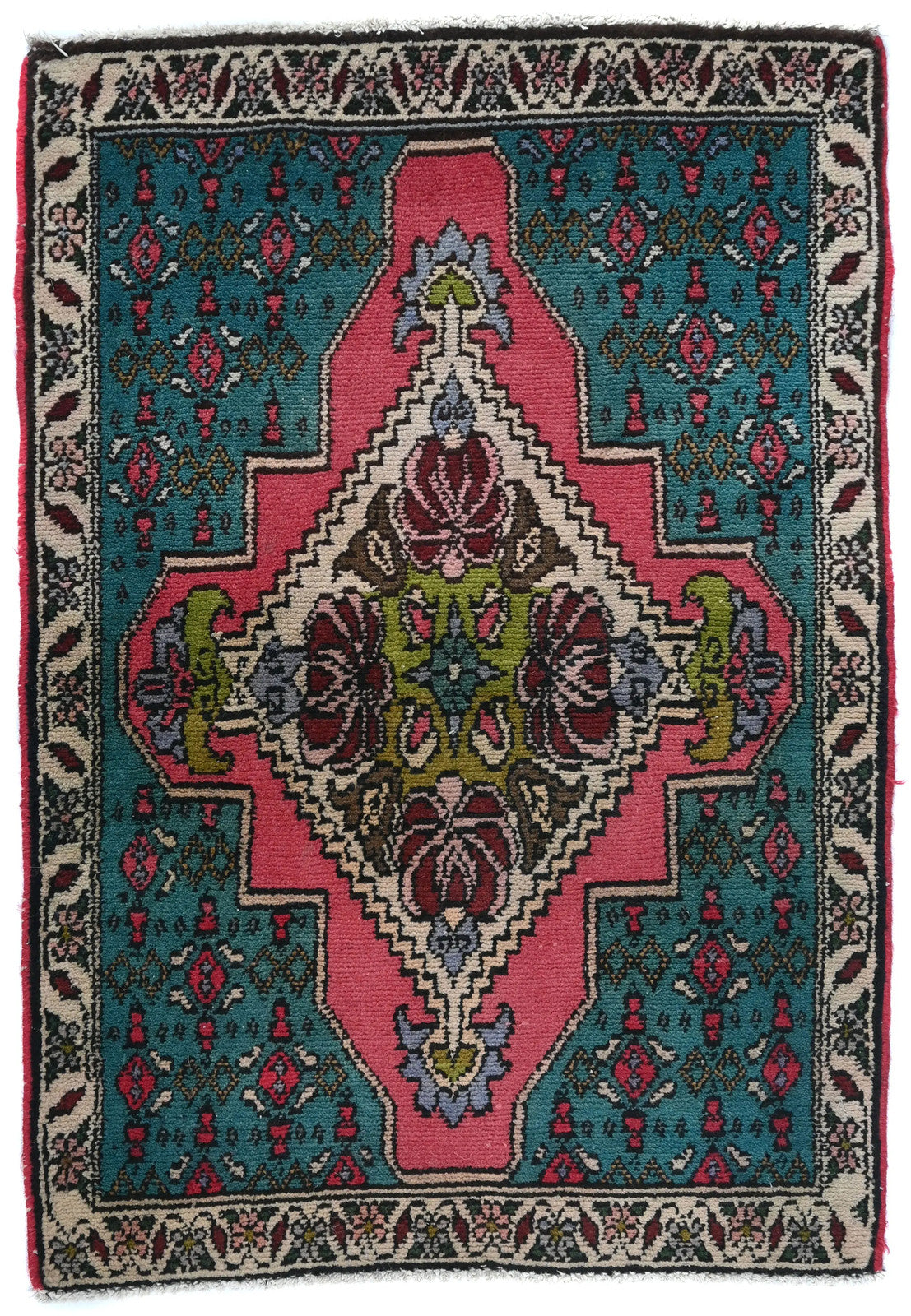 1'11 X 2'8 ft Semi-Antique Distressed Oriental Rug Muted Floral Design Carpet