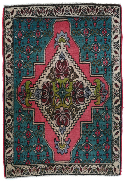 1'11 X 2'8 ft Semi-Antique Distressed Oriental Rug Muted Floral Design Carpet