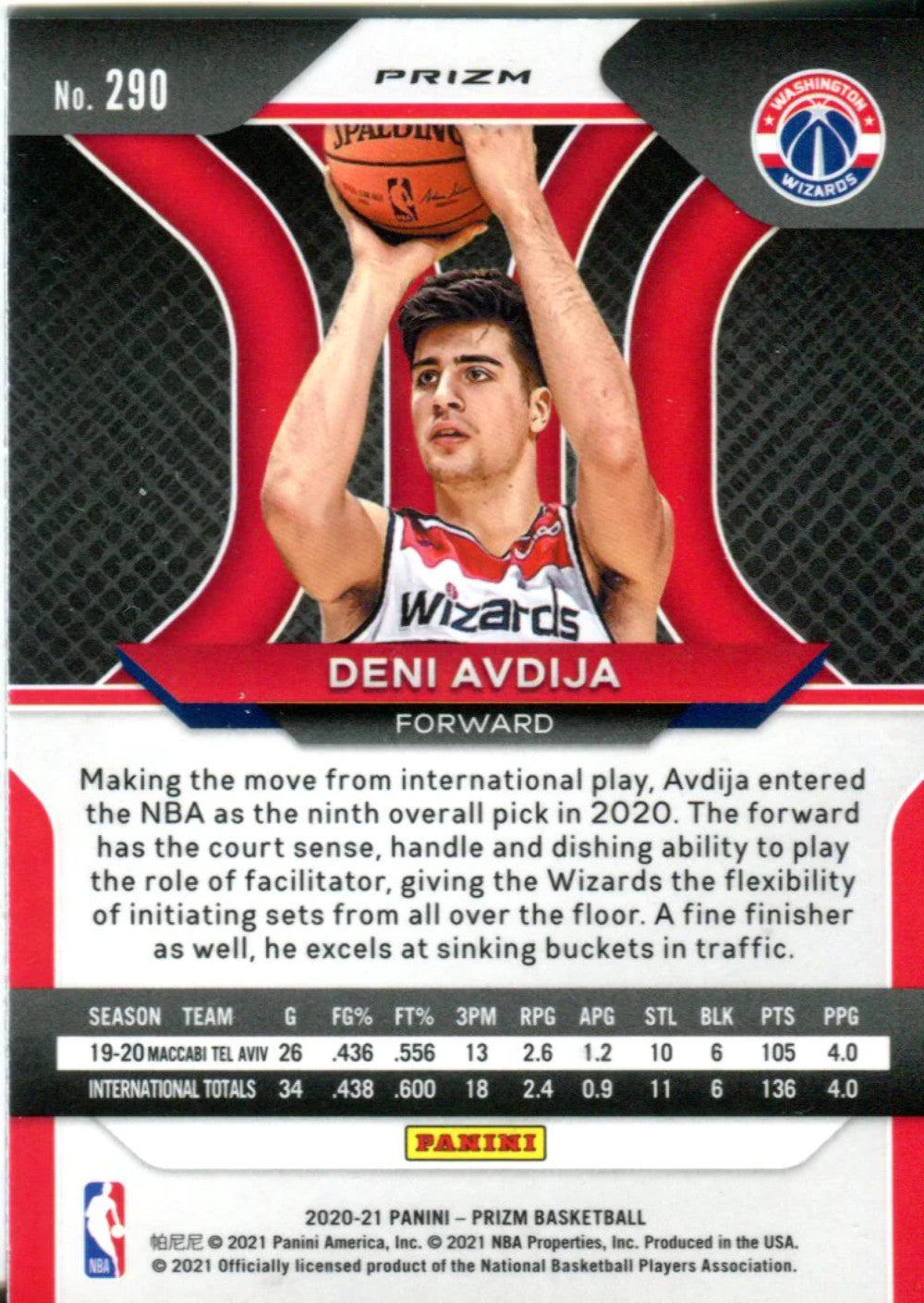 Deni Avdija 2020 Panini Prizm Red Wave Rookie Card #290