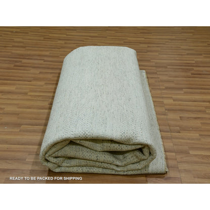 Rug 12'x12' Ivory Wool Modern Square Grass Design Hand Knotted Oriental