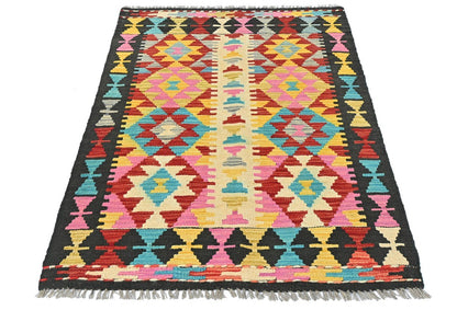 Rug Geometric Design Reversible Small Kilim Oriental Carpet Multicolored