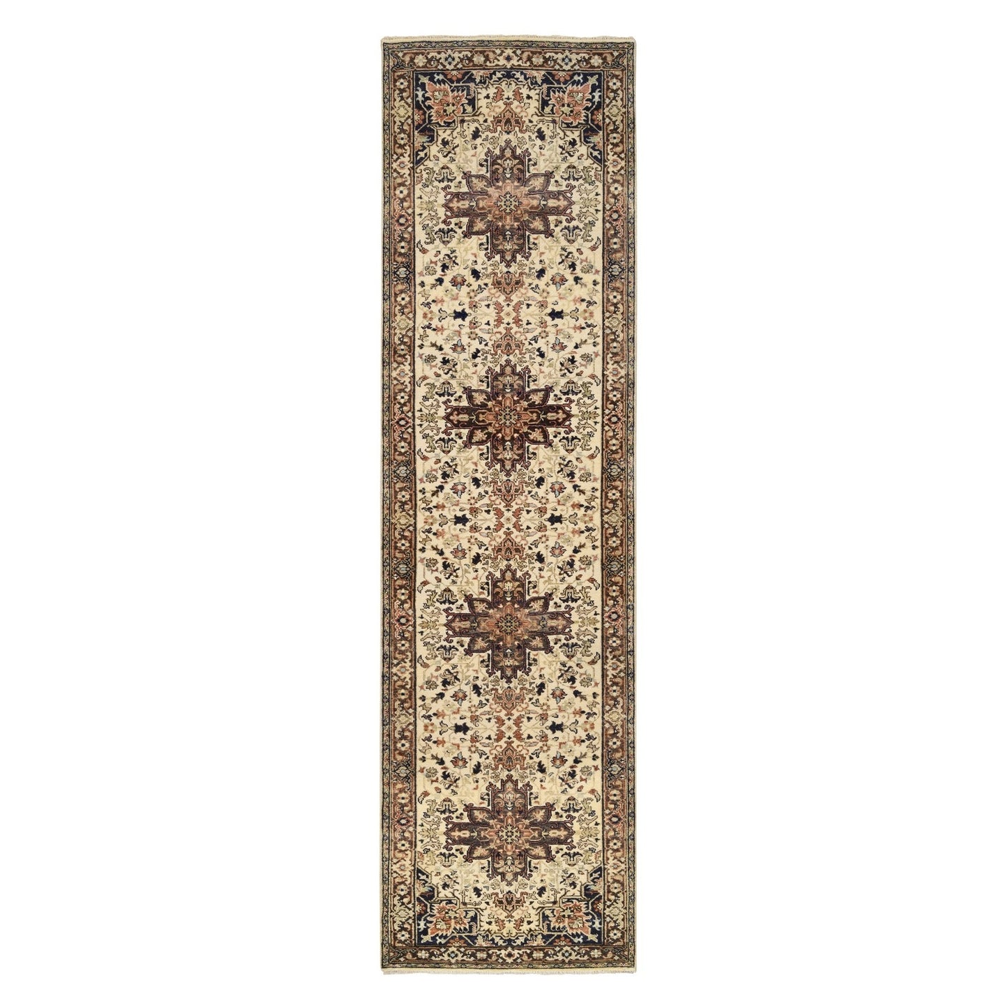 2'7"X10'3" Beige Antiqued Heris Re-Creation Wool Hand Knotted Runner Rug