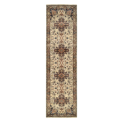 2'7"X10'3" Beige Antiqued Heris Re-Creation Wool Hand Knotted Runner Rug