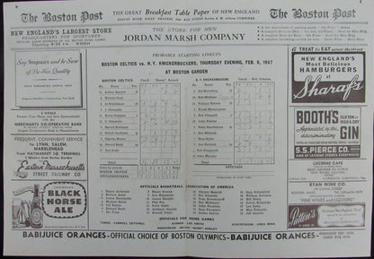 Vintage 1947 Boston Celtics Vs. New York