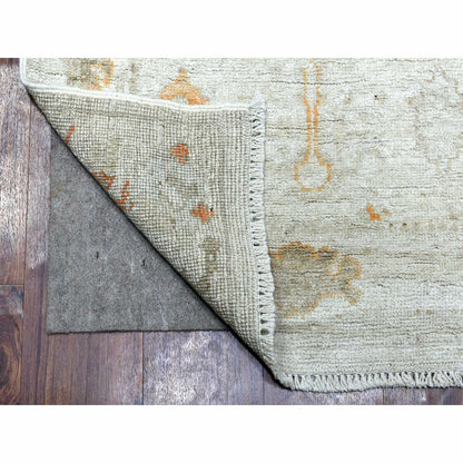 2'5"X13'9" Hand Knotted Gray Angora Ushak Organic Wool Xl Runner Rug