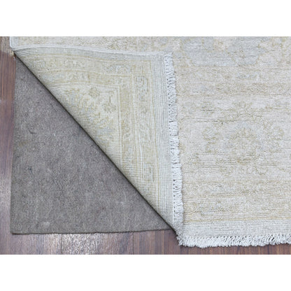 6'X8'10" White Wash Peshawar Pure Velvety Wool Light Gray Handknotted Rug