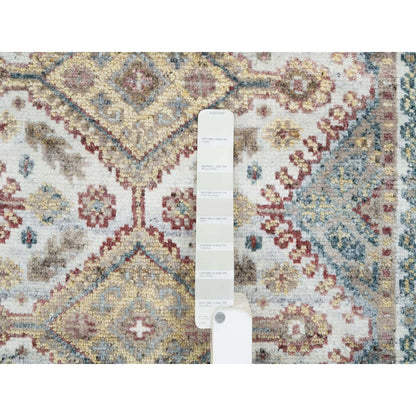 2'8"X6' Ivory Flower Rosettes Border Hand Knotted Runner Oriental Rug