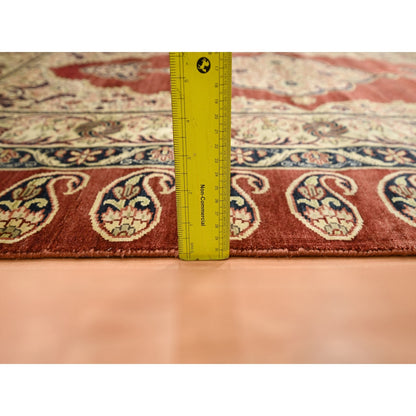 4'X6' Wine Red Pure Silk Tebraz Paisley Design Hand Knotted Oriental Rug