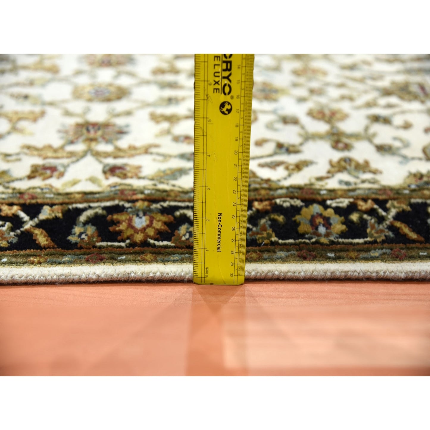 2'6"X8'2" Ivory Wool And Silk Hand Knotted Rajasthan Design Runner Rug