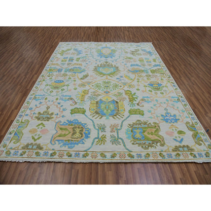 8'1"X10'4" Spring White Colorful Oushak Weave Hand Knotted 100% Wool Rug