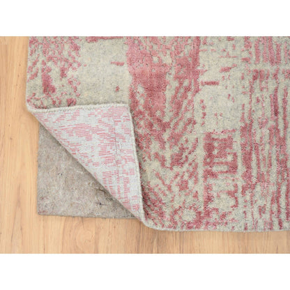 2'6"X12'1" Rose Pink Wool And Art Silk Jacquard Hand Loomed Runner Rug