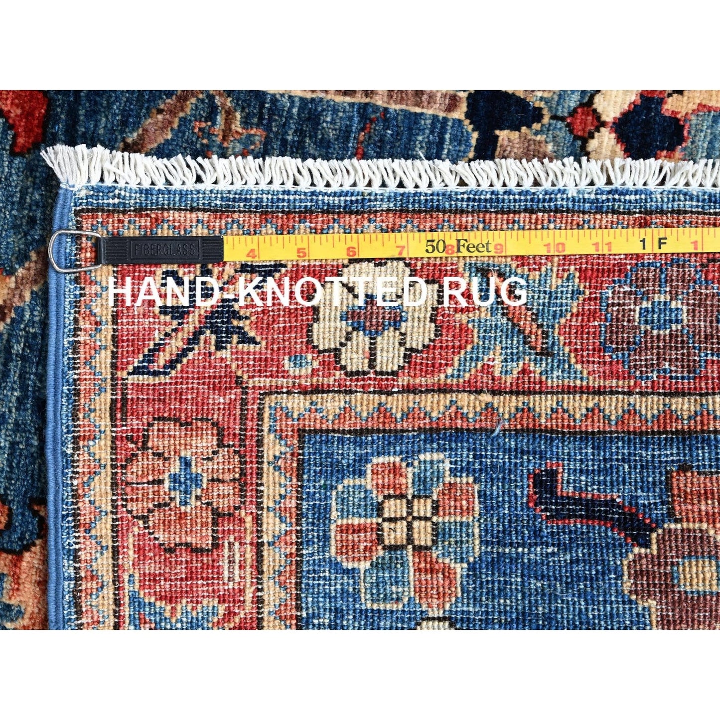 4'1"X10' Denim Blue Heris All Over Design Soft Hand Knotted Runner Rug