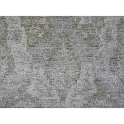 9'X11'9" Green Antiqued Peshawar Mahal Design Hand Knotted Pure Wool Rug
