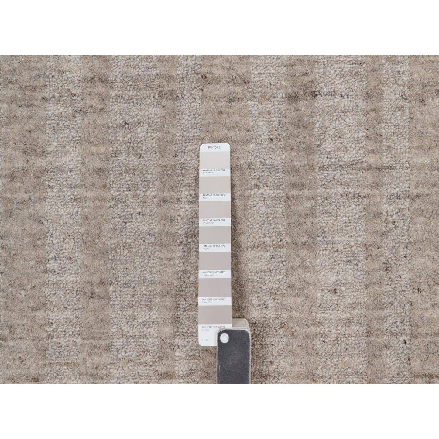 8'1"X10' Tan Brown Hand Loomed Vertical Stripes Design Natural Wool Rug