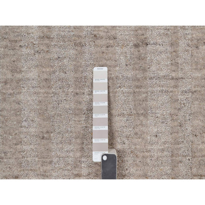 8'1"X10' Tan Brown Hand Loomed Vertical Stripes Design Natural Wool Rug