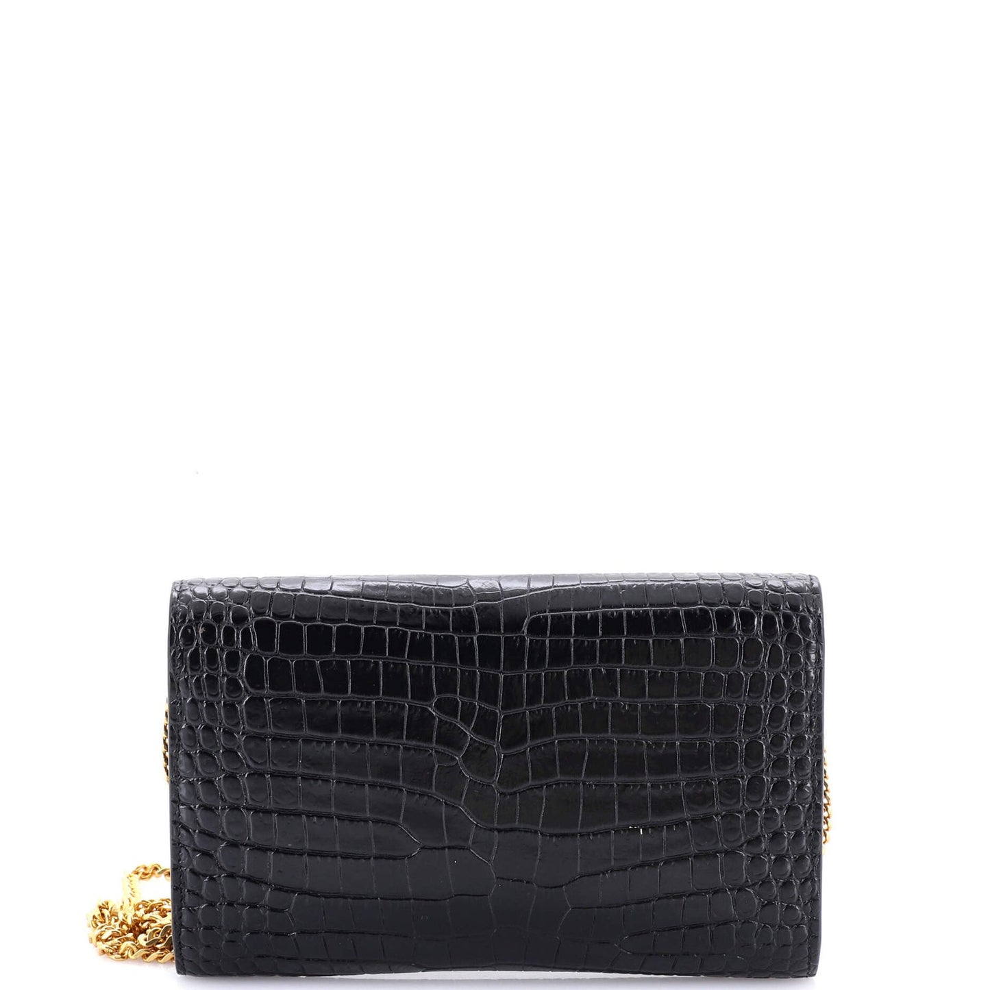 Saint Laurent Uptown Chain Wallet Crocodile Embossed Leather