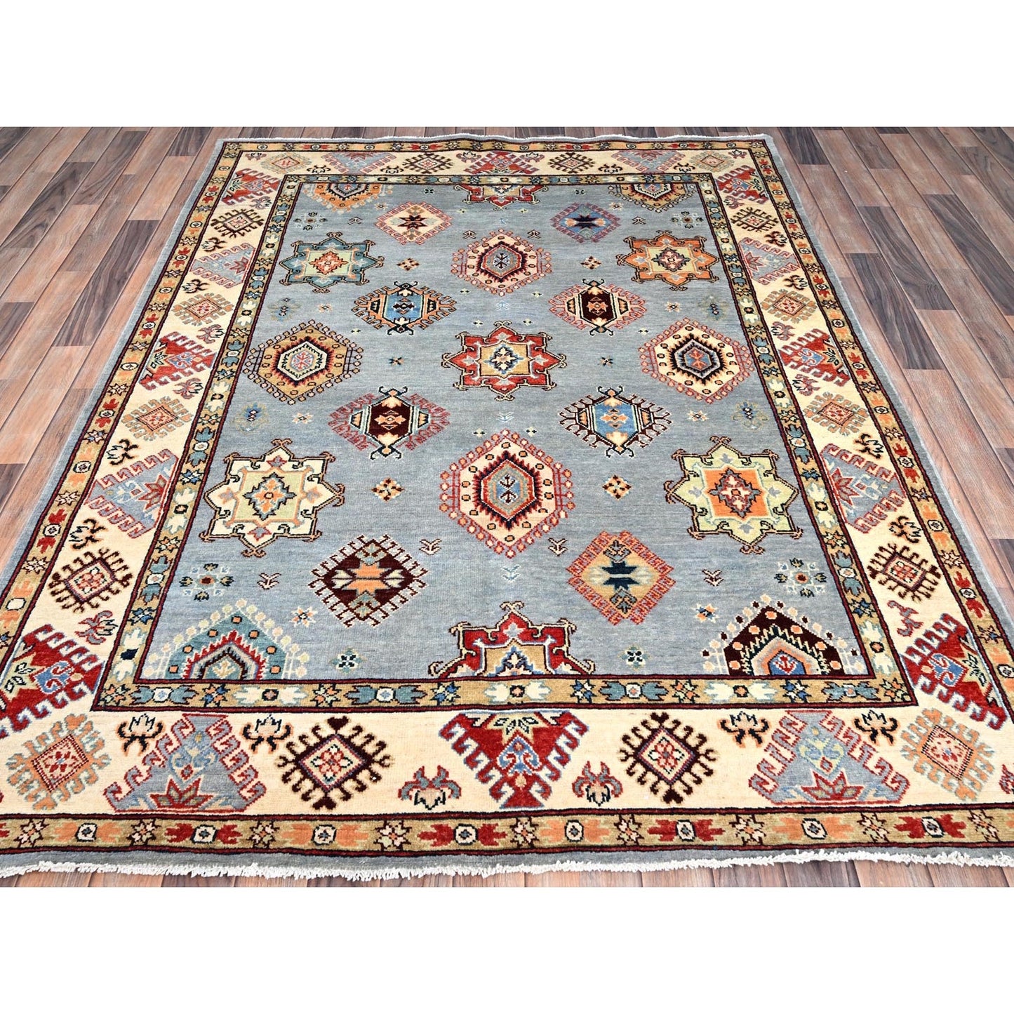 5'7"X7'5" Poolhouse Gray Special Kazak Hand Knotted 100% Wool Rug