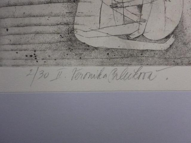 Veronika Paleckova "Portrait" Signed Etching Limited 30 Framed Czech Art