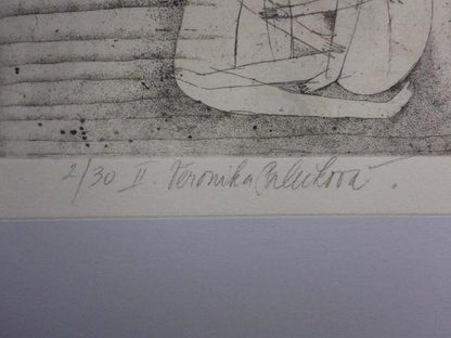 Veronika Paleckova "Portrait" Signed Etching Limited 30 Framed Czech Art