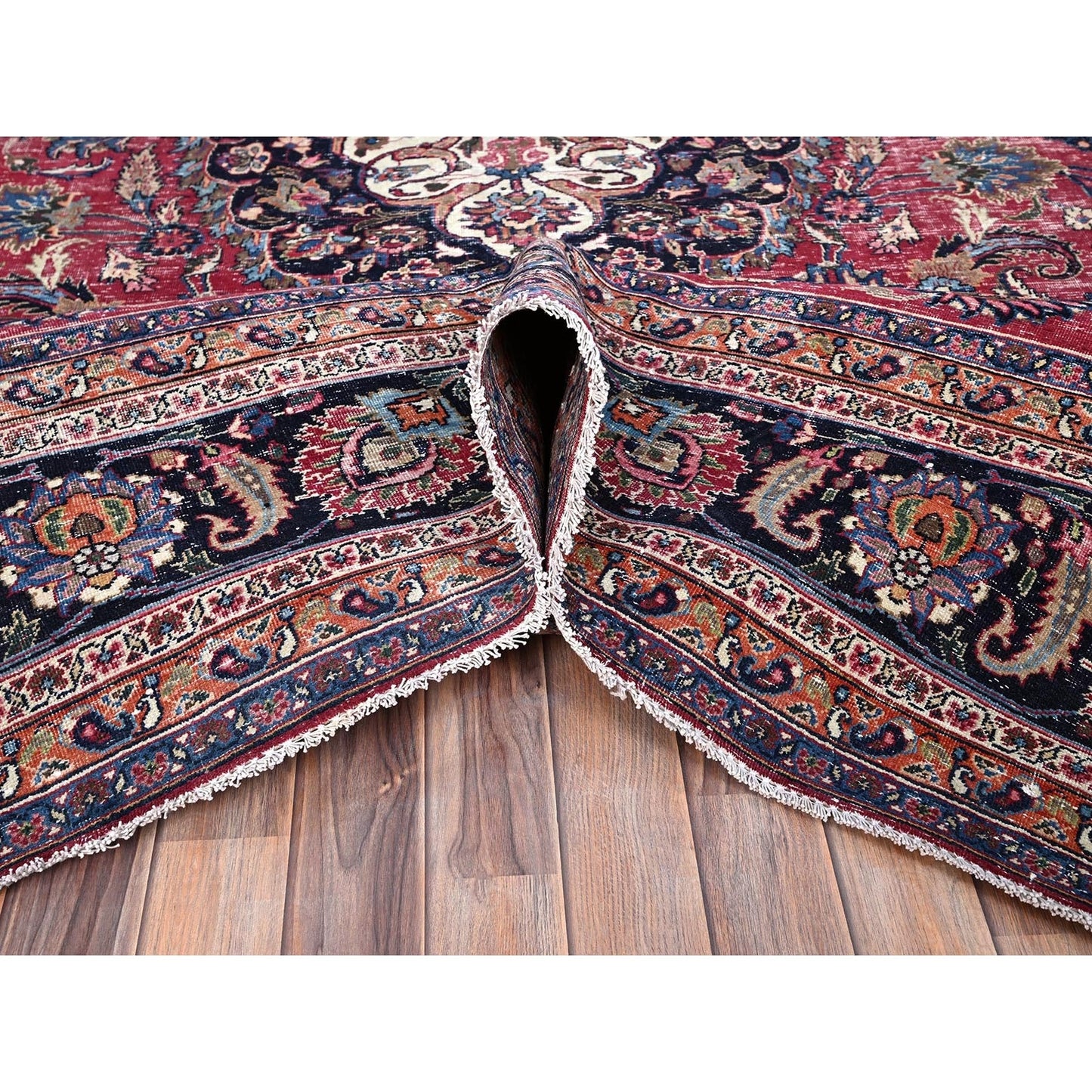 Rug 10'x12'7" Red and Worn Zoroastrian Wool Hand Knotted