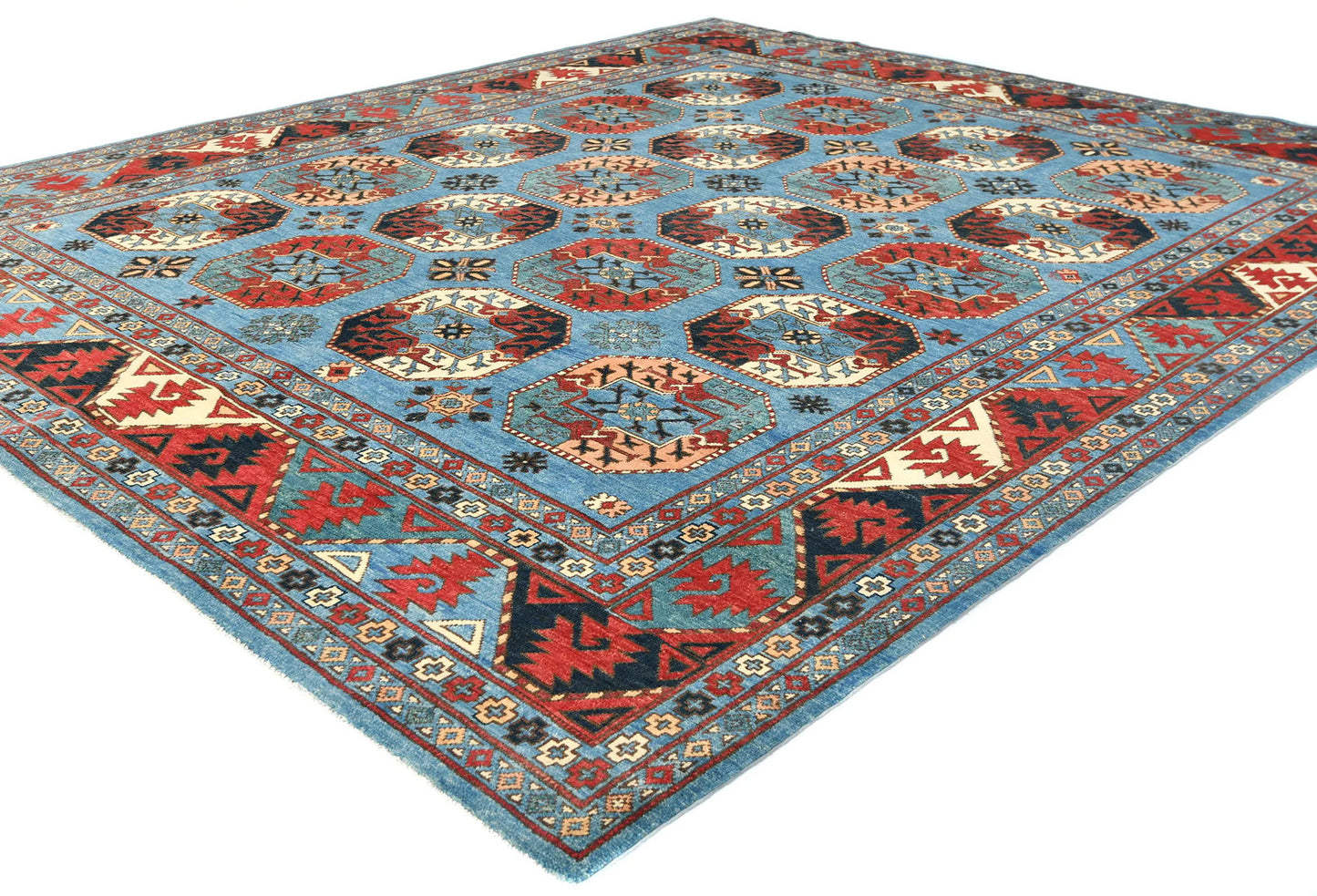 Hand-Knotted Farmhouse Rug Geometric Tribal Style Wool Oriental Carpet 8X10 ft