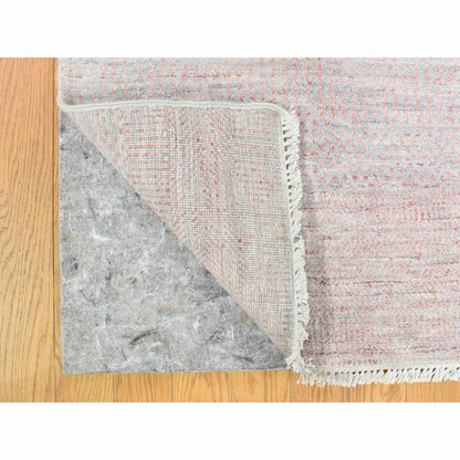 9'X12'1" Pink Grass Design Gabbeh Hand Knotted Wool And Silk Modern Rug