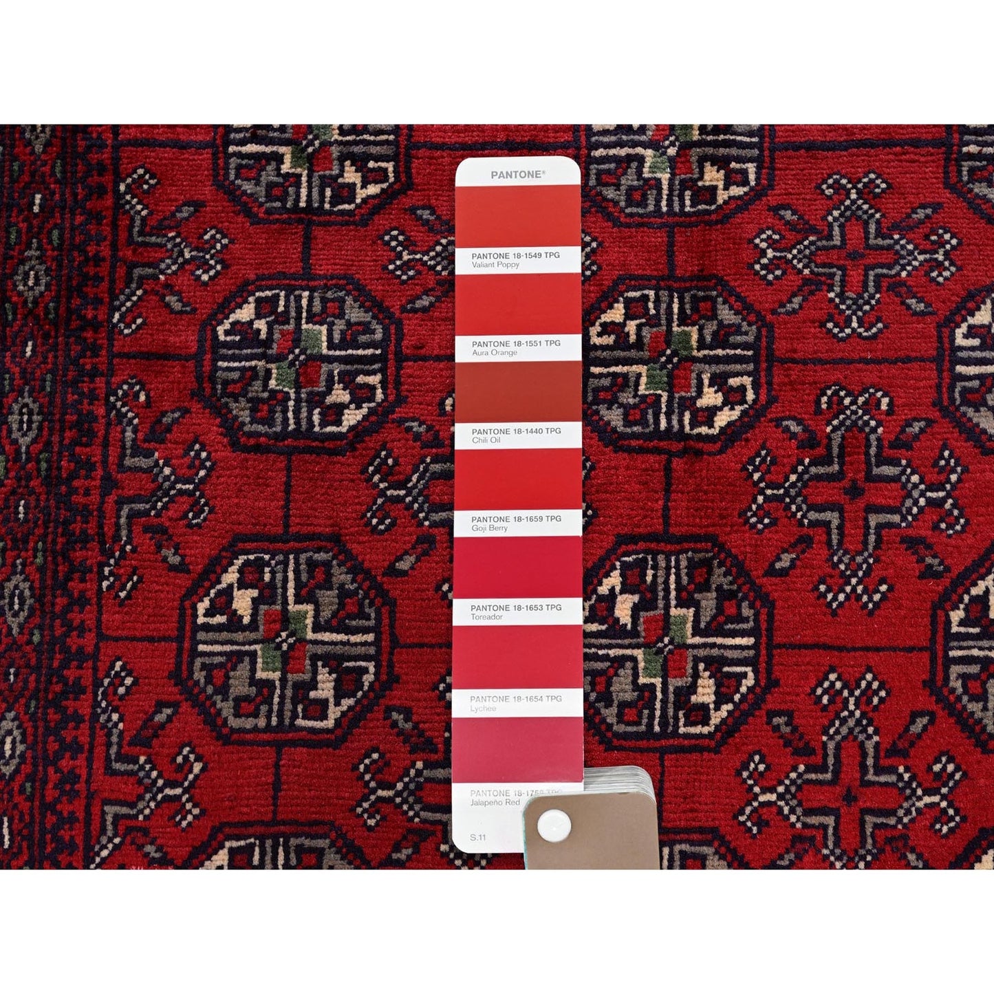 2'7"X4' Red Princess Bokara Geometric Pattern Hand Knotted Wool Sample Rug