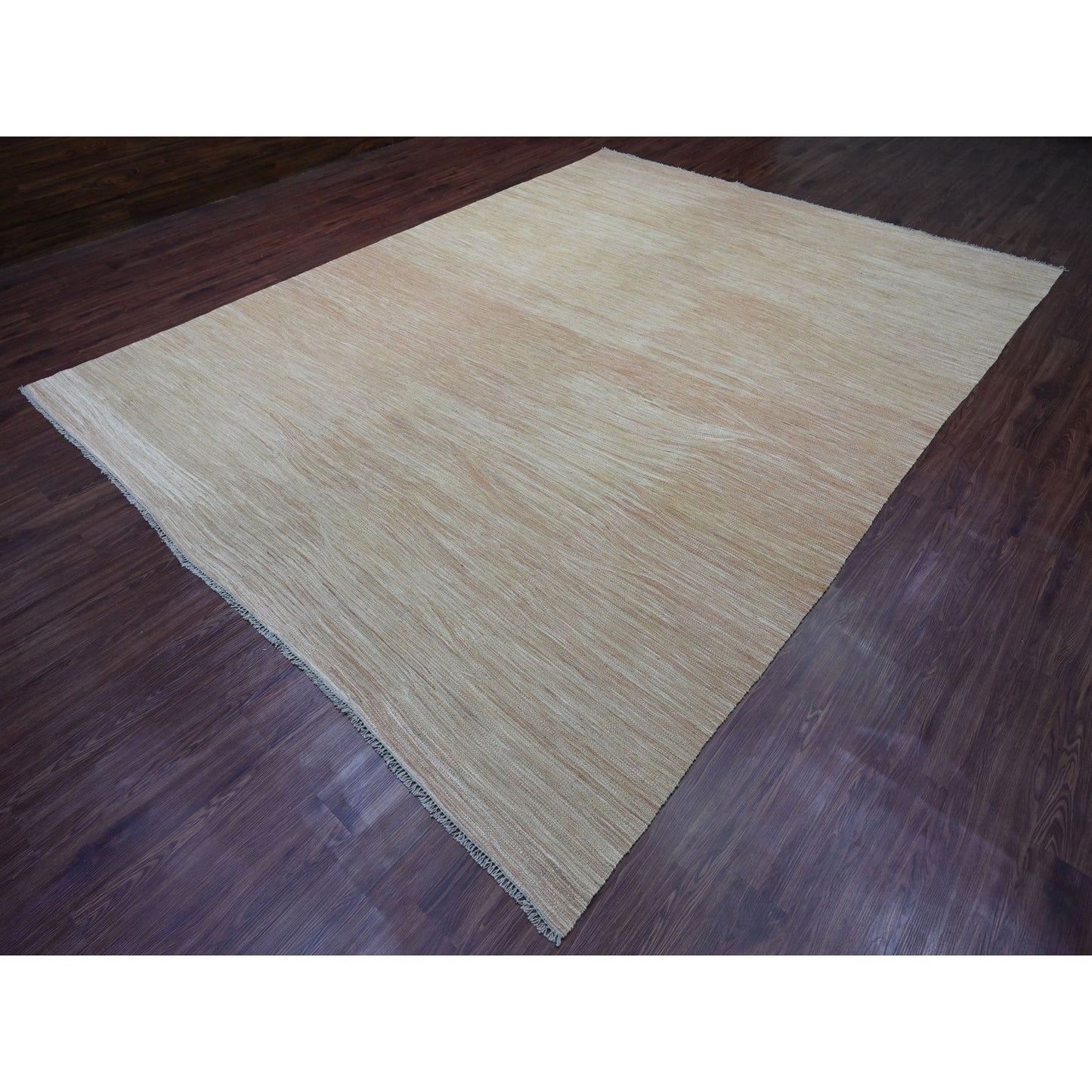 9'1"X12'2" Tumbleweed Brown Solid Design Afghan Mixed Flat Weave Wool Rug