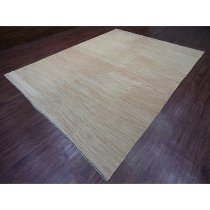 9'1"X12'2" Tumbleweed Brown Solid Design Afghan Mixed Flat Weave Wool Rug