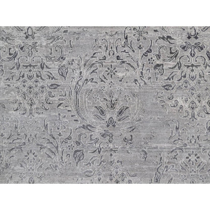 4'X5'10" Cloud Gray Wool And Silk Rug Damask Design Hand Knotted Oriental