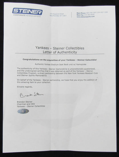 Joe Torre Hof Signed/Inscribed Old Yankee Stadium Seat Back #6 Steiner 200967