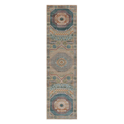 2'7"X10' Khaki Brown Hand Knotted Rug Mamluk Design Wool And Silk Runner